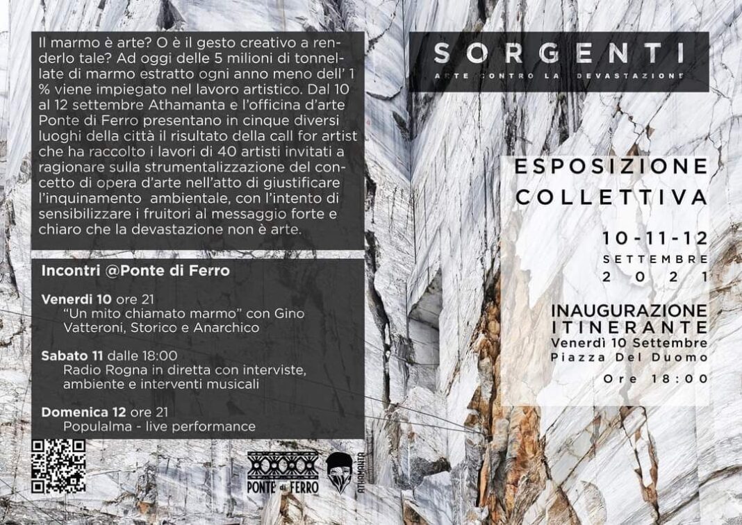 AL VIA “SORGENTI – ARTE CONTRO LA DEVASTAZIONE” A CARRARA DAL 10 AL 12 SETTEMBRE AL VIA “SORGENTI – ARTE CONTRO LA DEVASTAZIONE” A CARRARA DAL 10 AL 12 SETTEMBRE