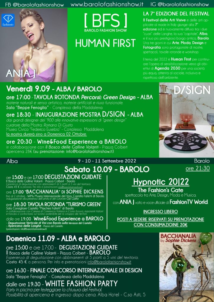 BAROLO FASHION SHOW, SETTIMA EDIZIONE: FRA ALBA E BAROLO TORNA IN PRESENZA IL FESTIVAL INTERNAZIONALE DELLE ARTI VISIVE, NEL SEGNO DELL'AGENDA 2030 1 Programma Definitivo