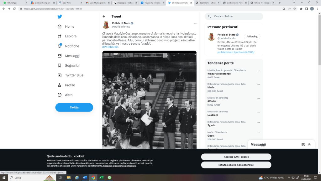 MAURIZIO COSTANZO-TWEET POLIZIA DI STATO 1 image 1