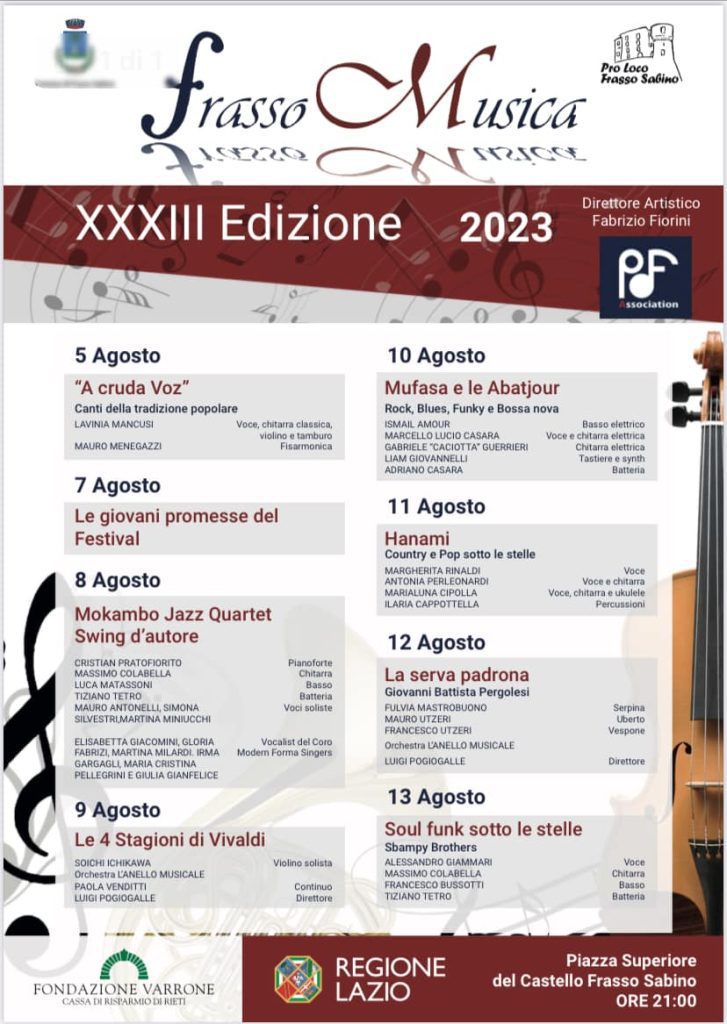 FRASSOMUSICA 2023 XXXIII edizione 1 FRASSOMUSICA 2023 cartellone