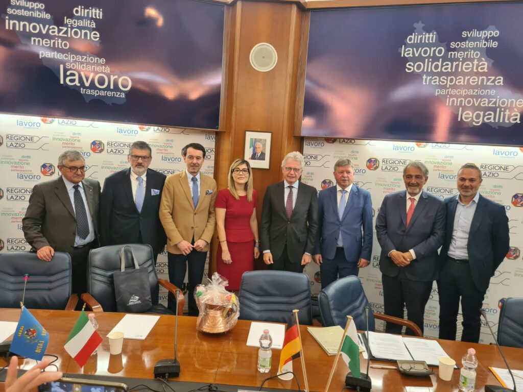 Il Vicepresidente di Anci Lazio, Gianluca Quadrini partecipa alla firma dell'accordo di collaborazione con l'organismo della Sassonia, con la presenza dell'Ambasciatore Dr. Hans-Dieter Lucas e il Presidente della Regione Lazio 1 PHOTO 2024 04 30 12 35 35 1