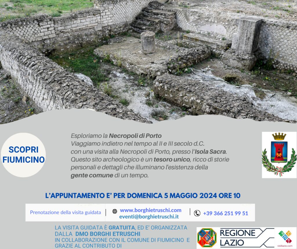L'associazione DMO BORGHI ETRUSCHI vi invita a partecipare alle attività turistico-culturali organizzate, che si terranno durante questo weekend, 4 e 5 maggio 2 Scopri Fiumicino 5 mag h 10