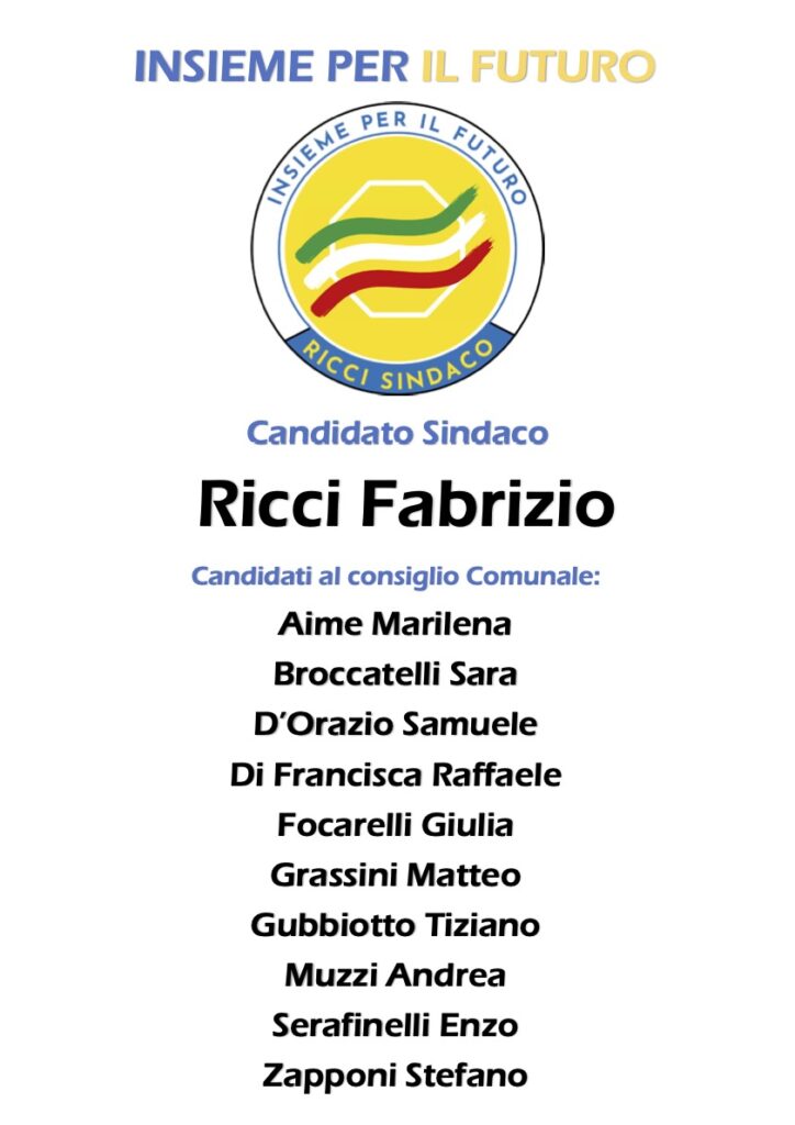 Insieme per il futuro, Fabrizio Ricci presenta la sua lista: “Professionalità, competenze e concretezza” 1 lista e simbolo Ricci