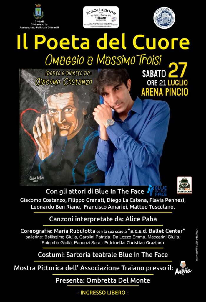 IL POETA DEL CUORE omaggio a Massimo Troisi 27 Luglio ore 21 Arena Pincio 1 PHOTO 2024 07 23 17 24 19