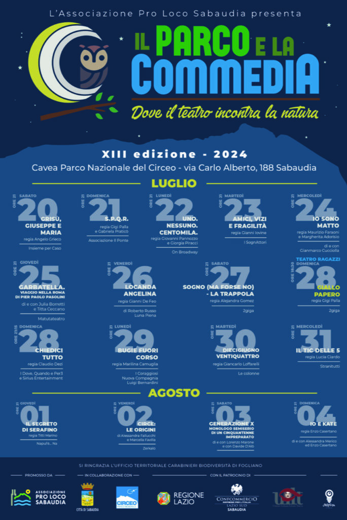 Gli appuntamenti fino al 2 agosto della manifestazione promossa dall’Associazione Pro Loco Sabaudia 1 Programma 2024