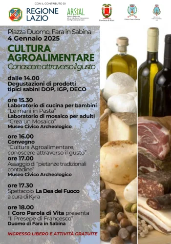 FARA IN SABINA OSPITA UN EVENTO DEDICATO ALLE TRADIZIONI, AL PATRIMONIO LOCALE E ALLE ECCELLENZE ENOGASTRONOMICHE DEL TERRITORIO 1 manifesto con programma