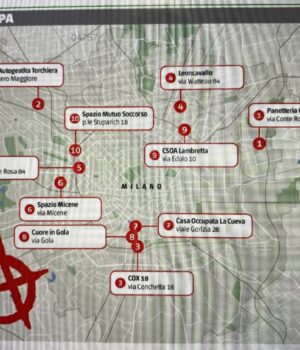 La piantina pubblicata qualche mese fa da "il Giornale" sui 10 edifici milanesi occupati abusivamente dagli Antagonisti