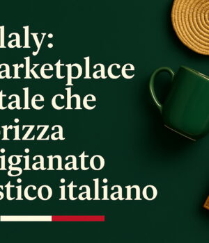Copertina con il titolo "Skillaly: il marketplace digitale che valorizza l’artigianato artistico italiano" su sfondo verde scuro, affiancato da oggetti artigianali come una tazza in ceramica, un portafoglio in pelle e un sottopiatto intrecciato.