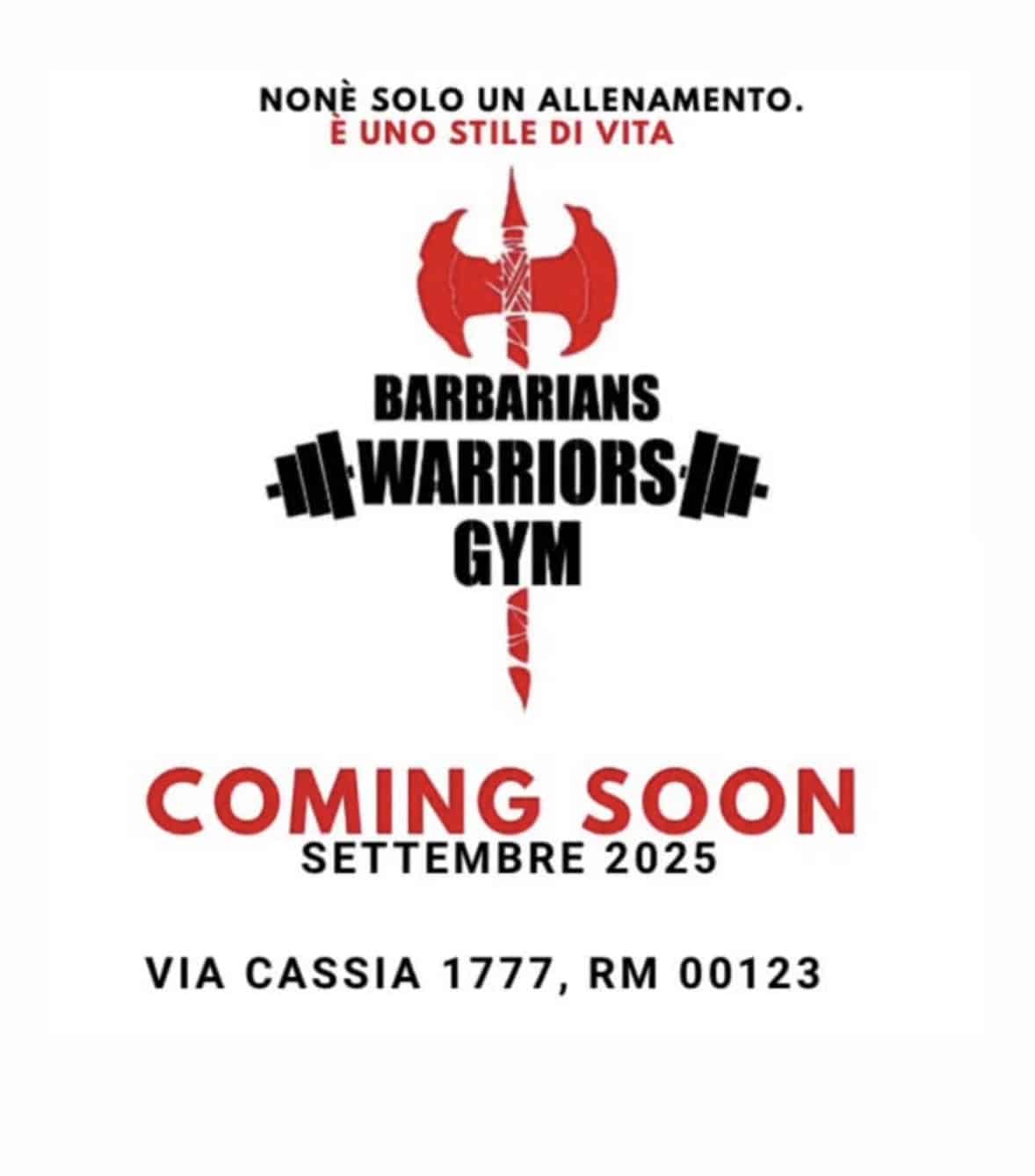 BARBARIANS WARRIORS GYM apre sulla Cassia: la nuova scuola di fitness e wellness firmata Manuel Schollmeier BARBARIANS WARRIORS GYM apre sulla Cassia: la nuova scuola di fitness e wellness firmata Manuel Schollmeier