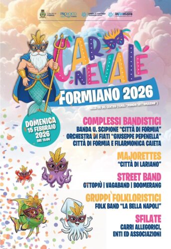 CARNEVALE DI FORMIA 2026: UN TRIONFO DI COLORI NEL “MONDO SOTTOMARINO” 1 Carnevale Formiano Domenica 15 febbraio