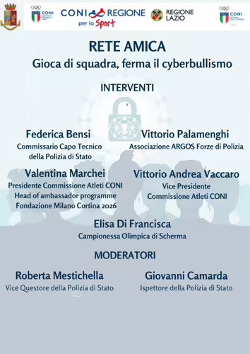 Roma - Presso il salone D' Onore del CONI convegno “RETE AMICA Gioca di Squadra, ferma il Cyberbullismo” 1 RETE AMICA CONVEGNO CYBERBULLISMO CON ASSOCIAZIONE ARGOS FORZE DI POLIZIA 3 724x1024 1