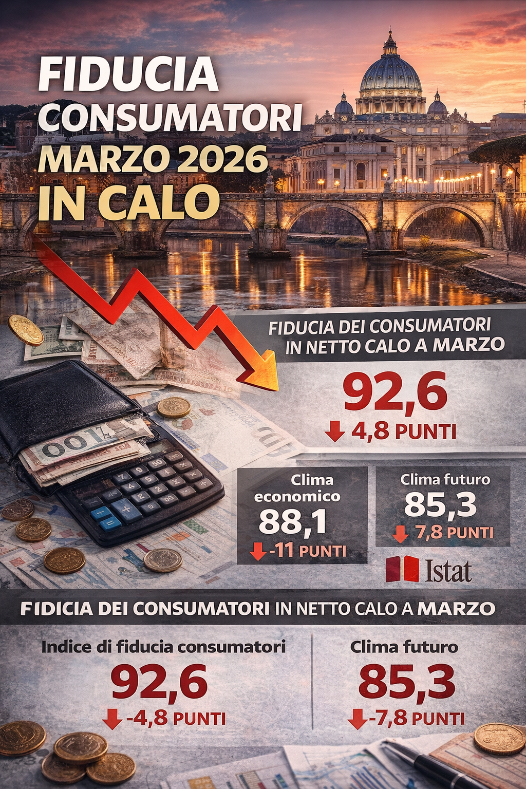 Roma. Fiducia consumatori in calo: il dato reale cambia lo scenario
