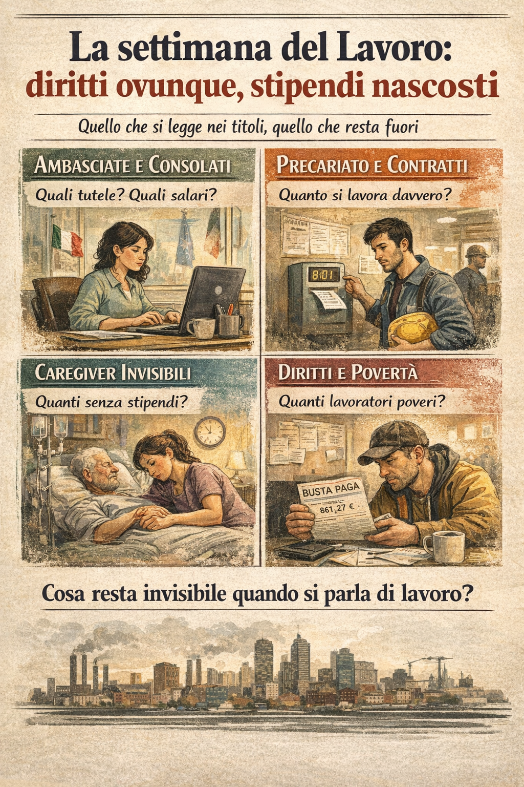 Settimana lavoro: tutti parlano di diritti. Ma il lavoro reale scompare dai titoli Settimana lavoro: tutti parlano di diritti. Ma il lavoro reale scompare dai titoli