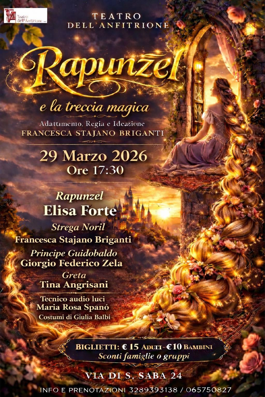 Roma, «Rapunzel e la treccia magica»: la fiaba torna in scena il 29 marzo al Teatro dell’Anfitrione Roma, «Rapunzel e la treccia magica»: la fiaba torna in scena il 29 marzo al Teatro dell’Anfitrione