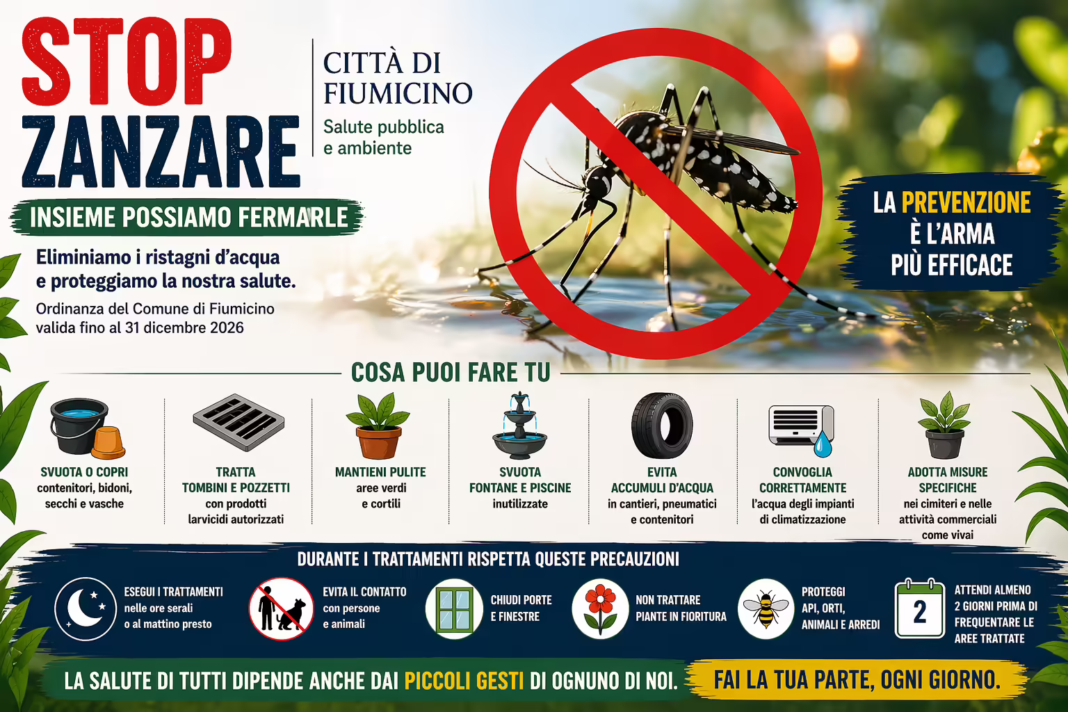 Fiumicino. Ordinanza zanzare: obblighi per cittadini e attività fino al 31 dicembre 2026 Fiumicino. Ordinanza zanzare: obblighi per cittadini e attività fino al 31 dicembre 2026