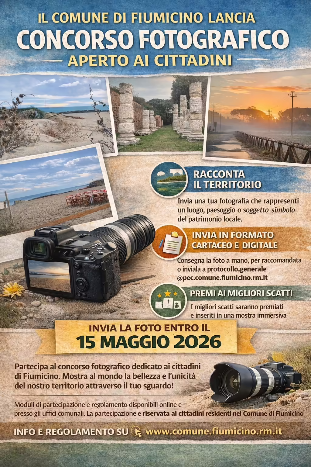 Fiumicino. Concorso fotografico Fiumicino: mostra immersiva e premi, scadenza 15 maggio 2026 Concorso fotografico Fiumicino: mostra immersiva e premi, scadenza 15 maggio 2026