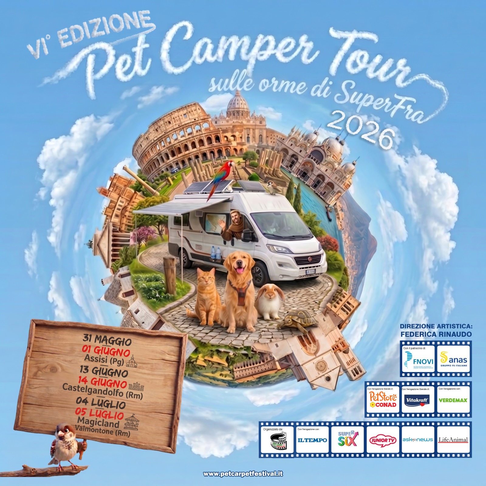 Sulle orme di San Francesco arriva “Super Fra” al 6° Pet Camper Tour. Sulle orme di San Francesco arriva “Super Fra”, simbolo del 6° Pet Camper Tour, la campagna itinerante con Anas, Polizia, Carabinieri, contro l'abbandono e per un'Italia più eco pet-friendly