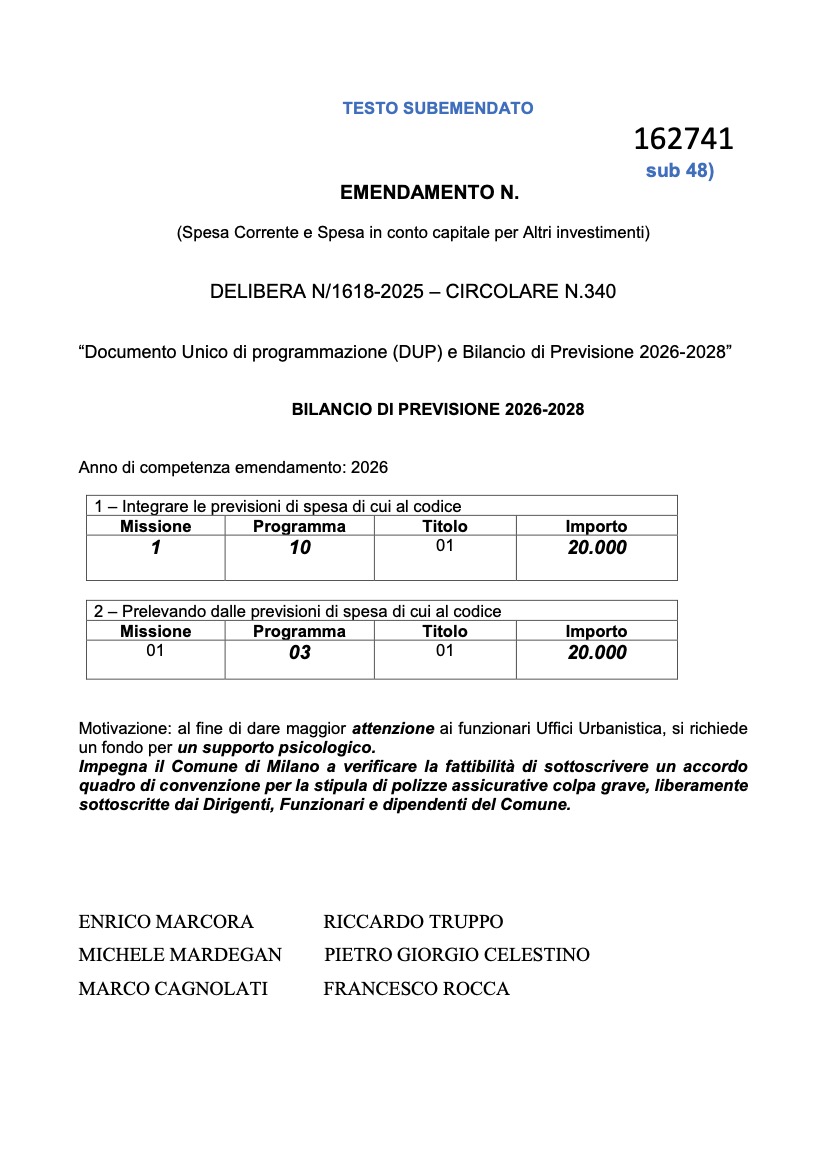Due emendamenti presentati dai Consiglieri Comunali milanesi di Fratelli d’Italia, in linea con le richieste dei Sindacati del Comune di Milano Due emendamenti presentati dai Consiglieri Comunali milanesi di Fratelli d’Italia, in linea con le richieste dei Sindacati del Comune di Milano