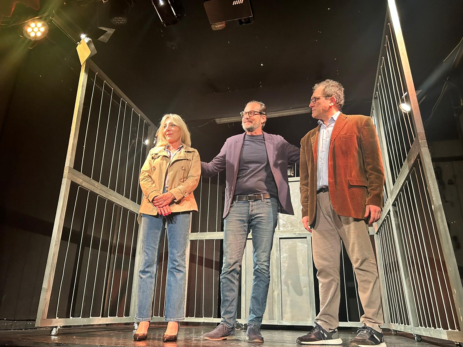 Gli attori Daniela Benvenuti e Massimo Mangia ed il regista Marco Fiorini nello spettacolo Xanax al Teatro Petrolini di Roma diretto da Marco Fiorini