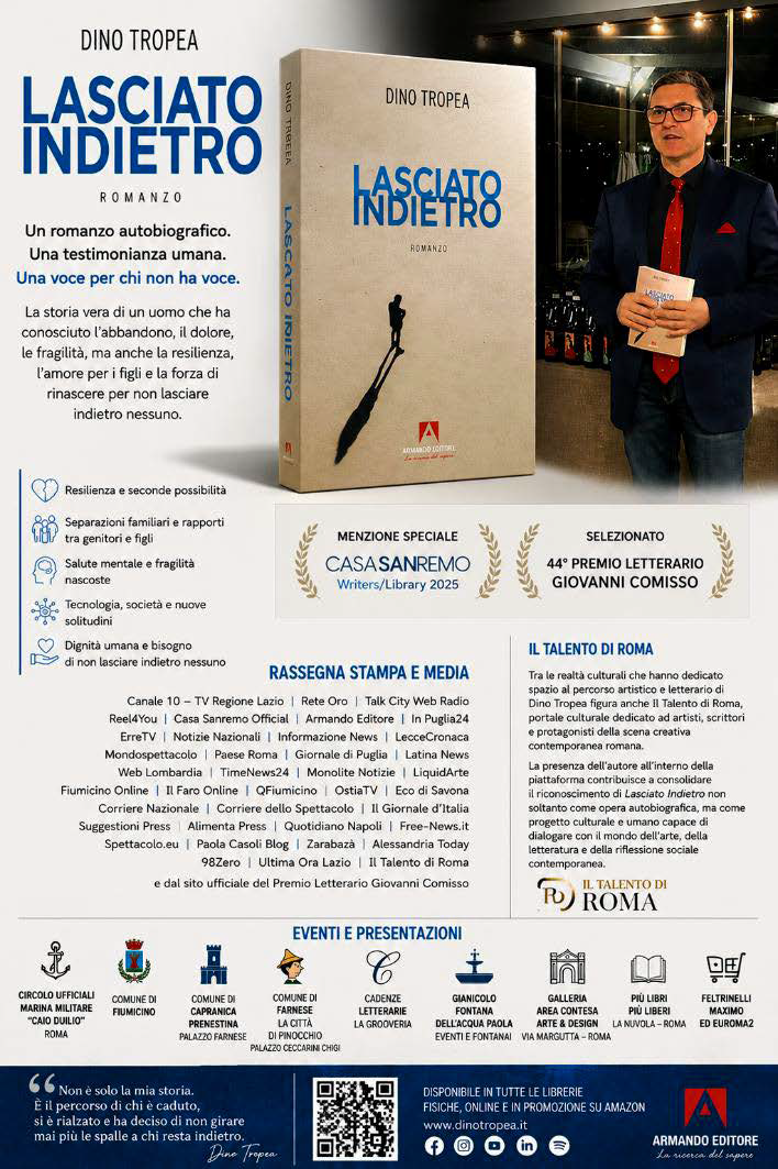 Presentazione del libro “Lasciato Indietro” di Dino Tropea al Mercato Italia di Roma il 30 maggio 2026 durante Il Maggio dei Libri.