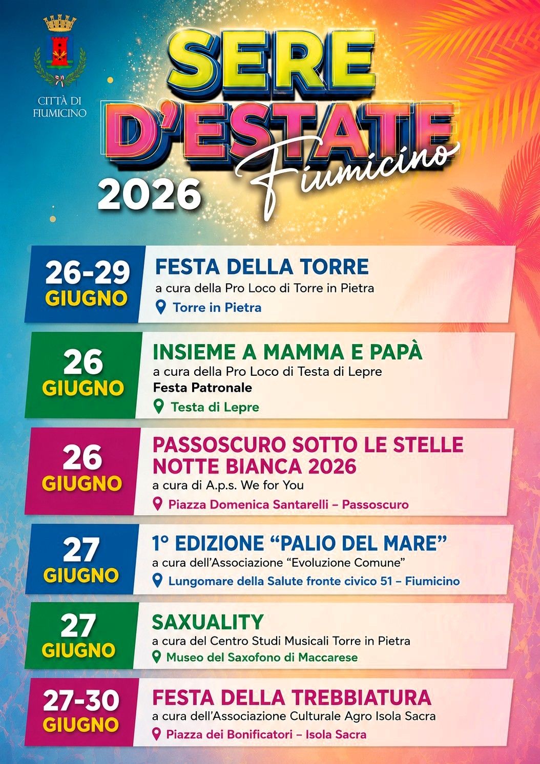Fiumicino. Eventi in tutta la città, estate più diffusa per cittadini e turisti