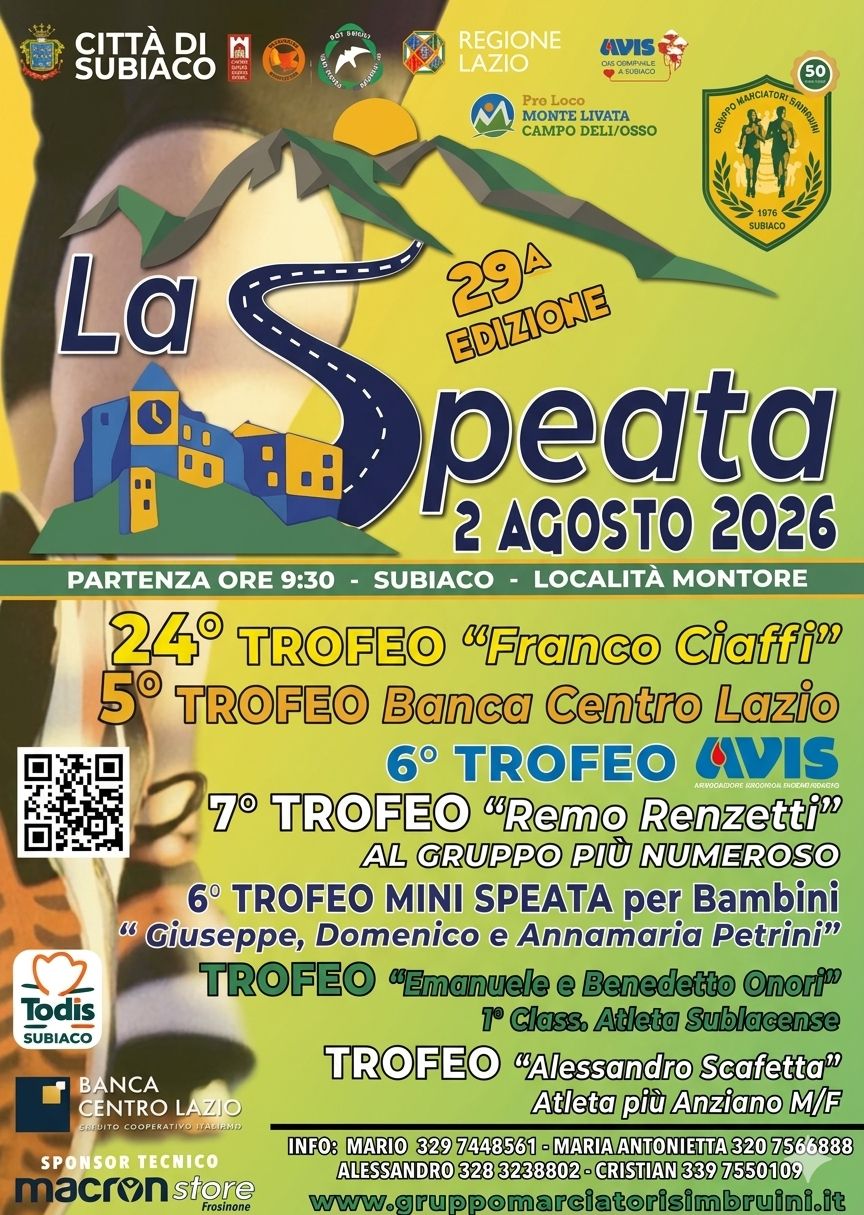 Tutto pronto per la “Speata”, la gara podistica del centro Italia Tutto pronto per la “Speata”, la gara podistica del centro Italia